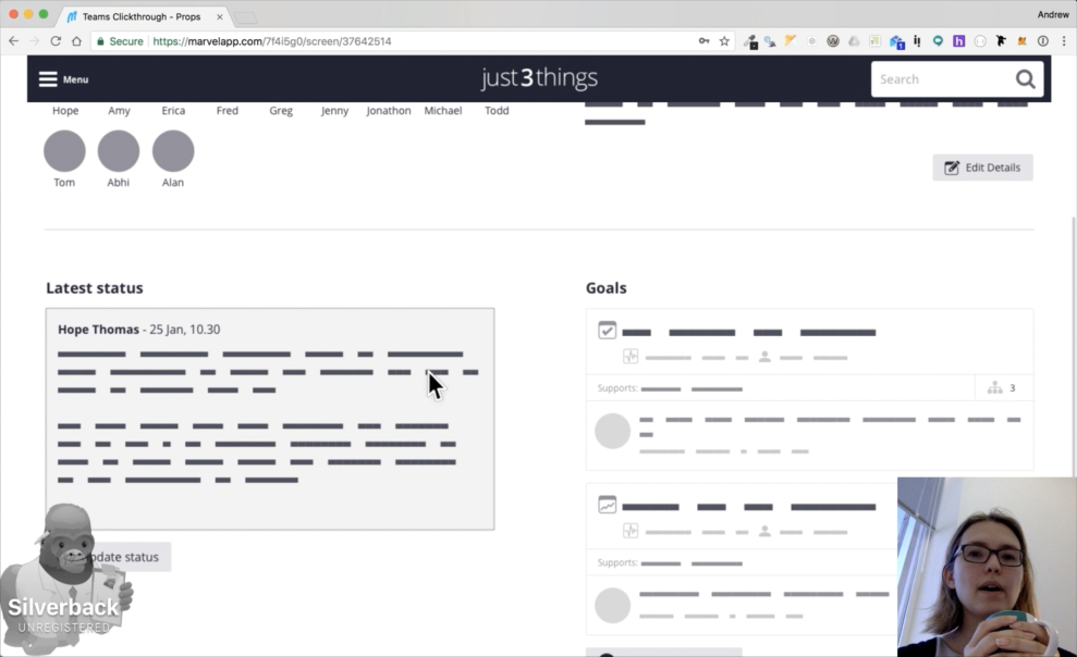 Screengrab from usability testing