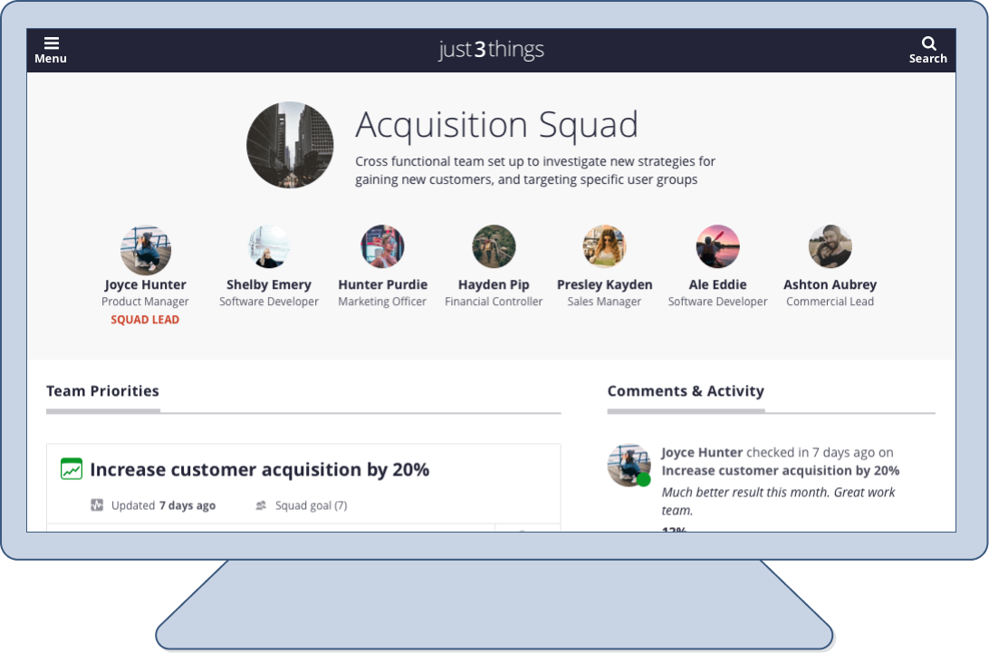 Final released Team page in Just3things